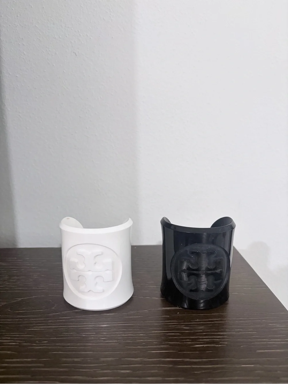 Tory Burch Black and White Resin Logo Cuff Bracelets